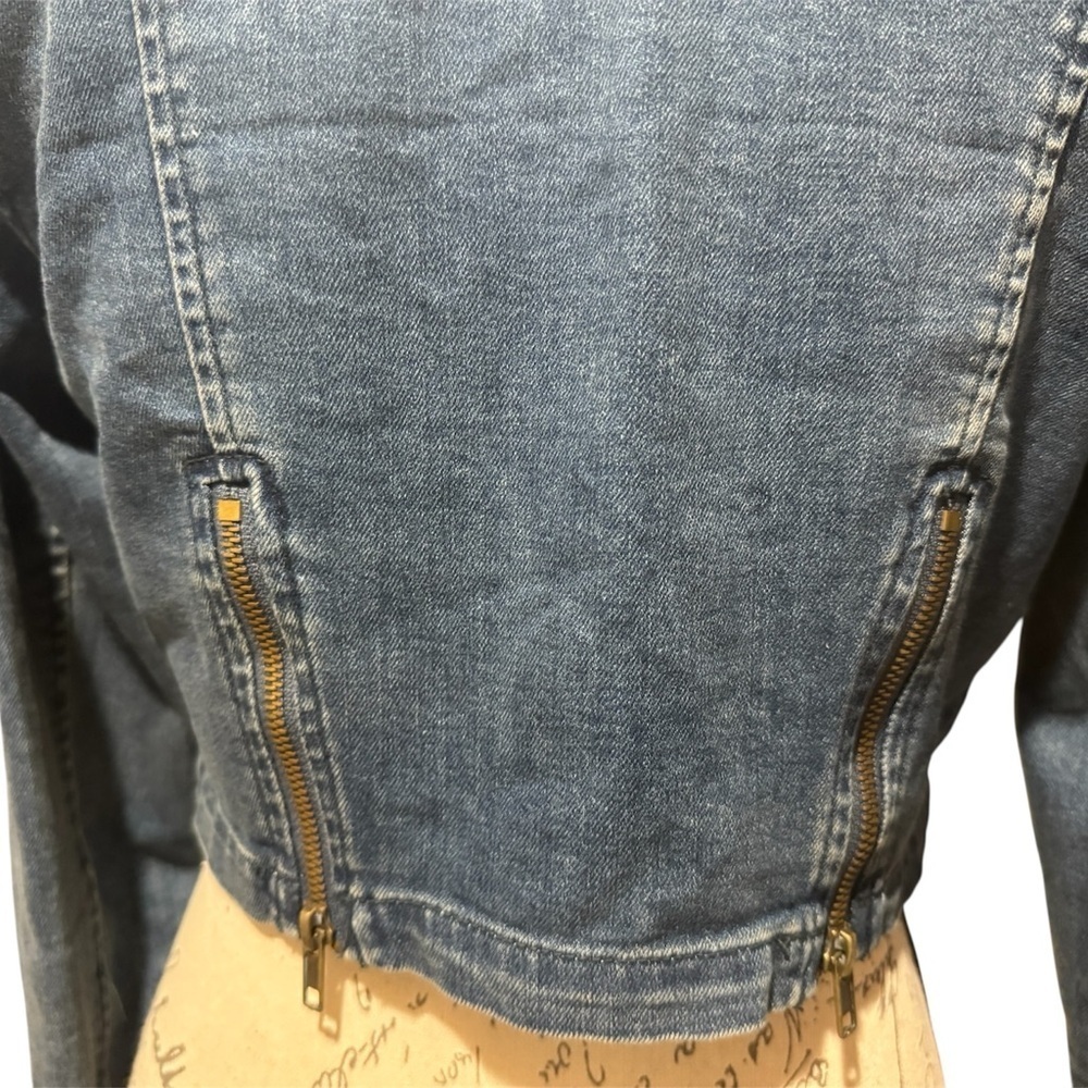 Free People Denim Cropped Moto Jacket Women’s Size Small - Picture 5 of 12